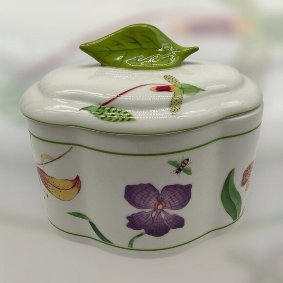 Lynn Chase Fantasia Decorated Covered Vanity Hand Painted Orchids and Butterfly - Picture 4 of 16